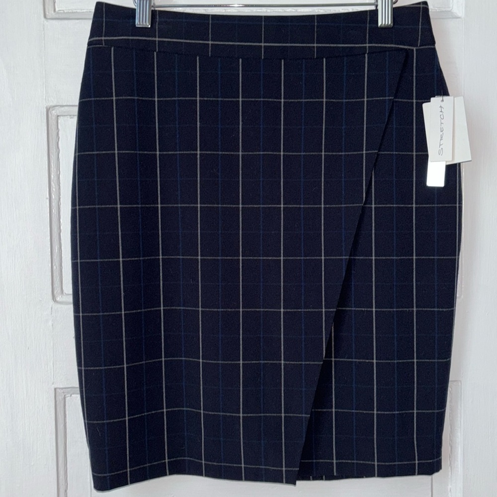 Amanda & Chelsea Navy Windowpane Wrap Pencil Skirt